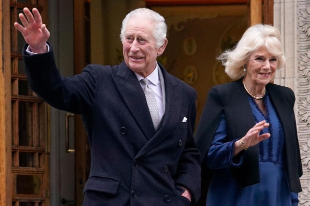 FILE - Britain's King Charles III and Queen Camilla leave The London Clinic in central London, Monday, Jan. 29, 2024. King Charles III was in hospital to receive treatment for an enlarged prostate. Buckingham Palace officials say King Charles III and Queen Camilla will attend an Easter service at the chapel at Windsor Castle on Sunday, March 30, 2024. The appearance will be the first major event for Charles, 75, since he was diagnosed with cancer in February. (AP Photo/Alberto Pezzali, File)