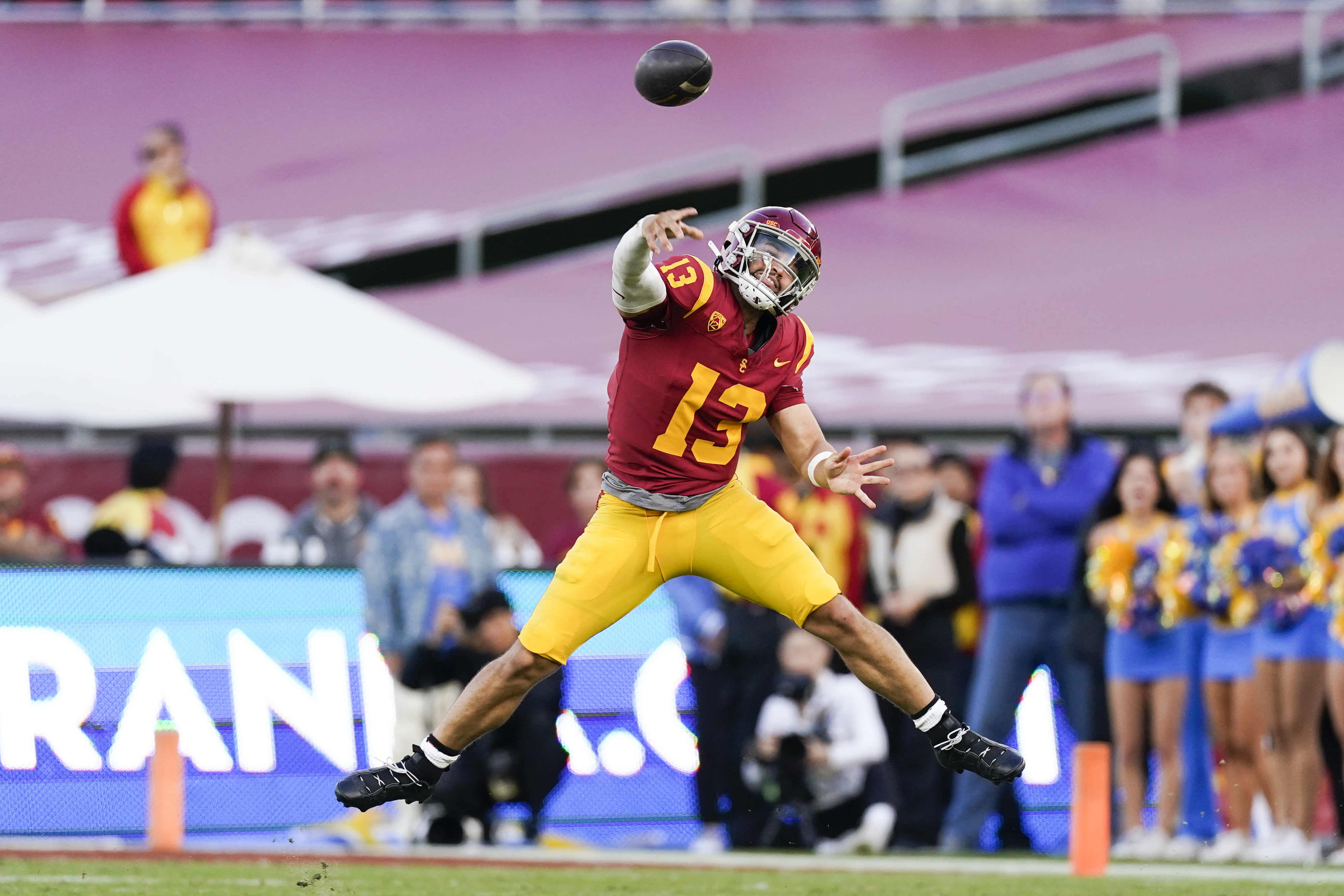 USC quarterback Caleb Williams throws a pass against UCLA on...