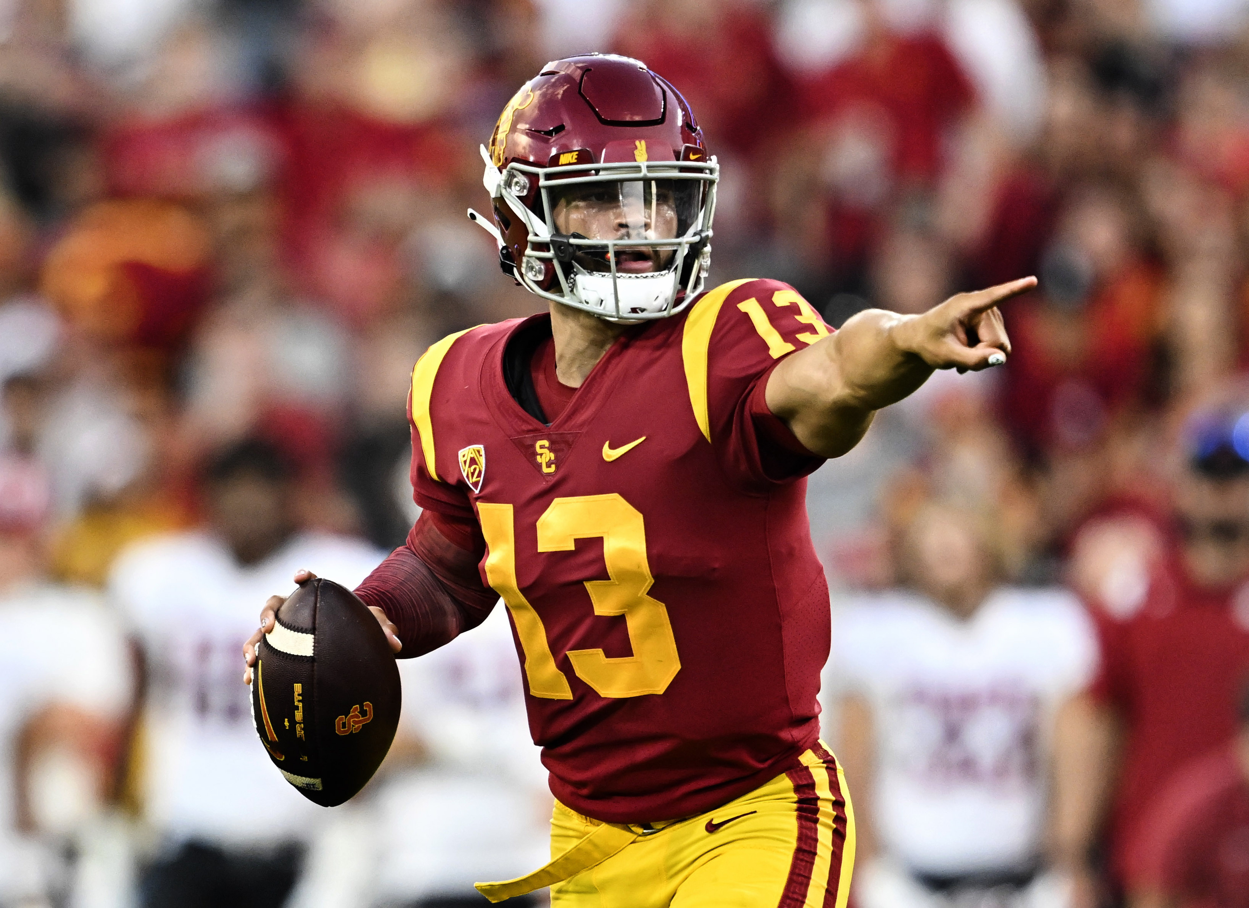 USC quarterback Caleb Williams in action against Washington State on...