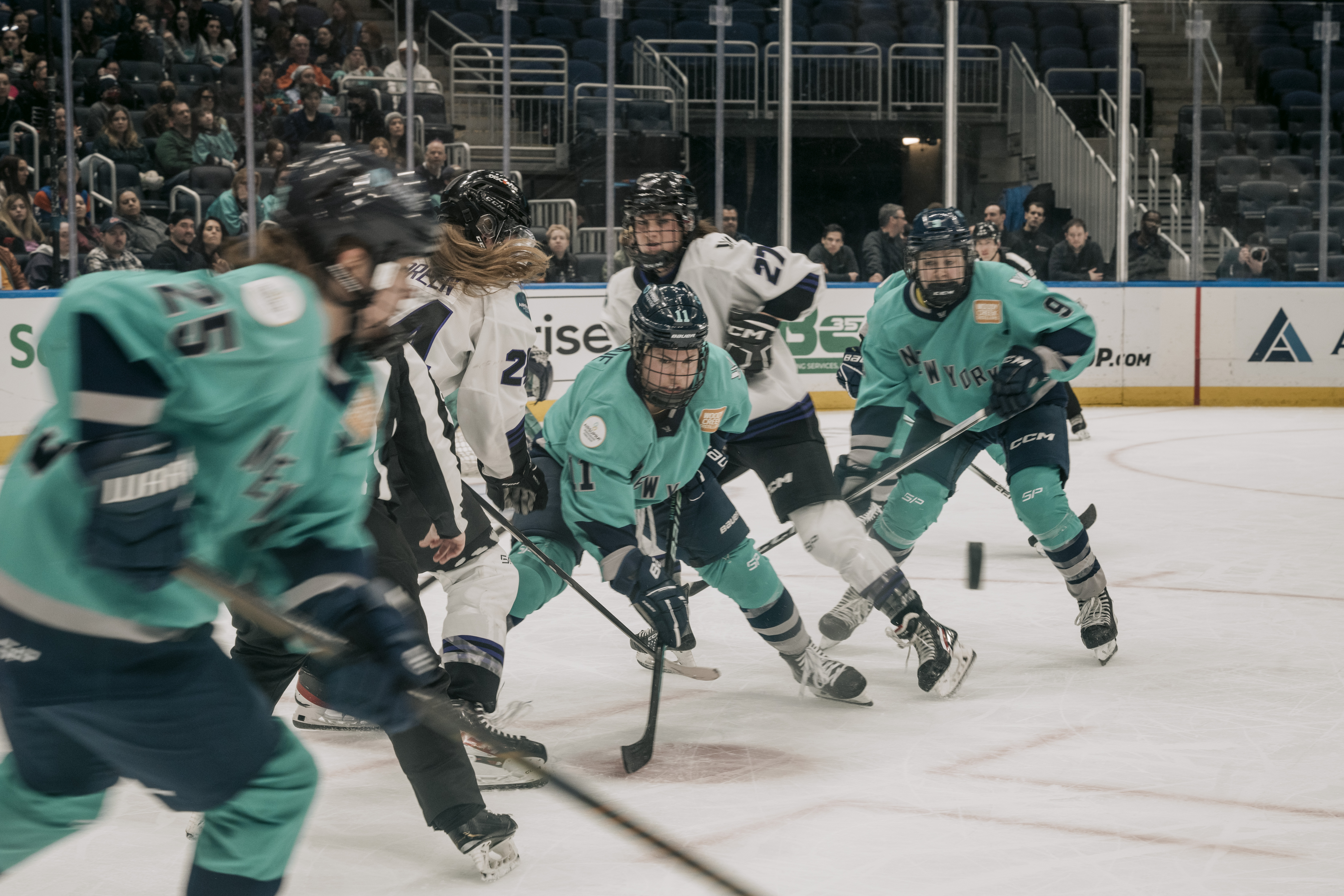 New York Professional Women's Hockey League team skates against Minnesota at UBS Arena on Sunday, March 3.