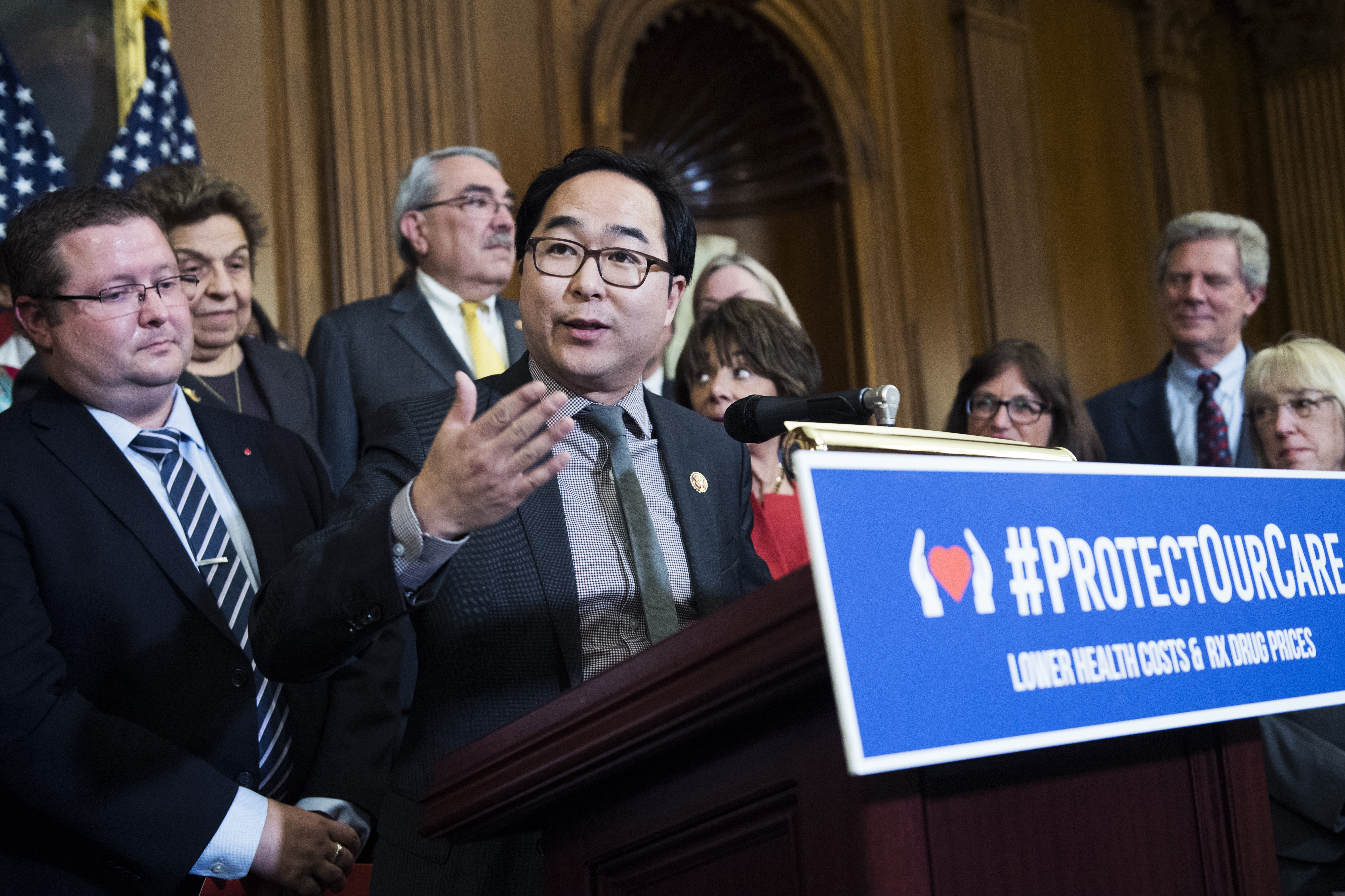 Andy Kim speaks at a rally in 2019.