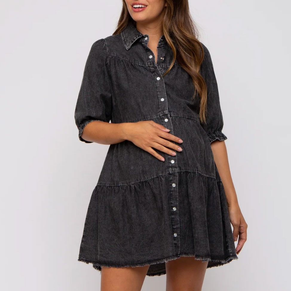 Pinkblush Black Chambray Maternity Tiered Shirt Dress