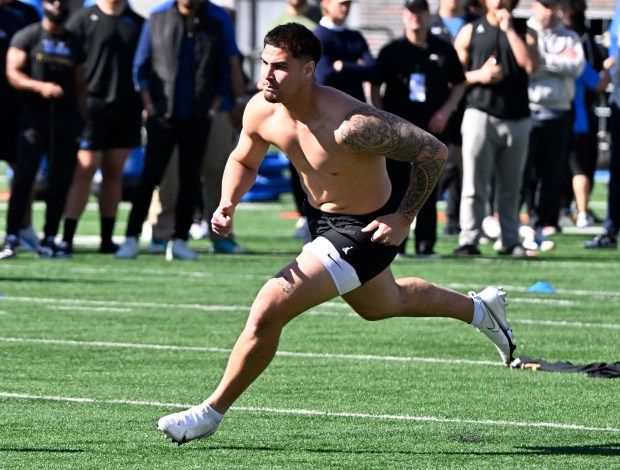 Laiatu Latu at UCLA pro day on March 15, 2024. (Photo by Keith Birmingham, Pasadena Star-News/ SCNG)