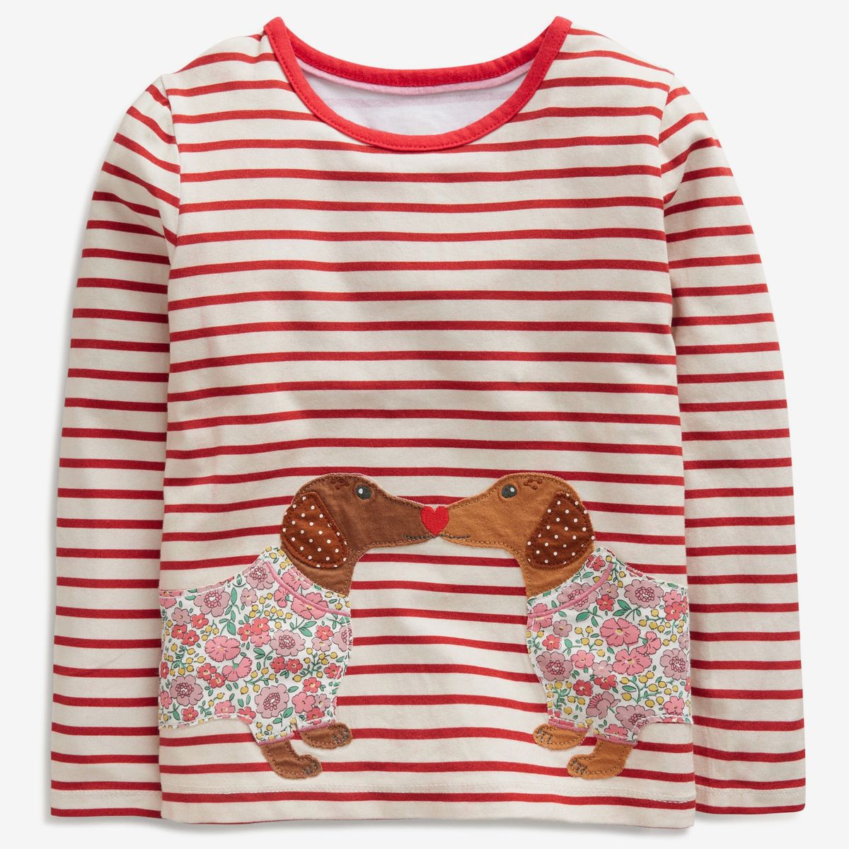 Mini Boden Kids' Dog Appliqué Long Sleeve Cotton T-Shirt