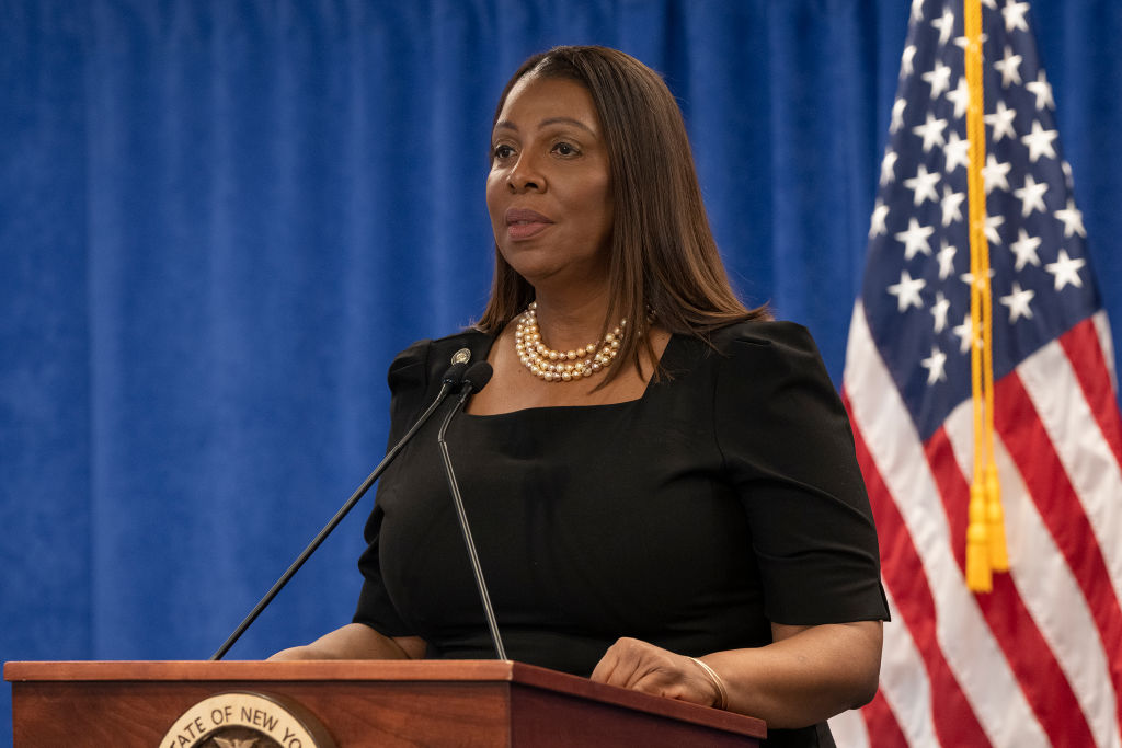 New York state Attorney General Letitia James speaks after winning a civil fraud trial against Donald Trump and the Trump Organization in Manhattan on Feb. 16, 2024.