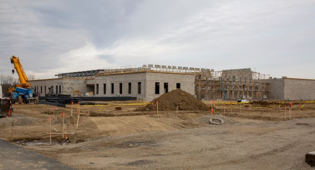 Construction is underway on the Regional Operations and Communications Facility (ROC) on March 21, 2024. The structure will eventually house the county's consolidated emergency dispatch services. (Credit: Lake County)