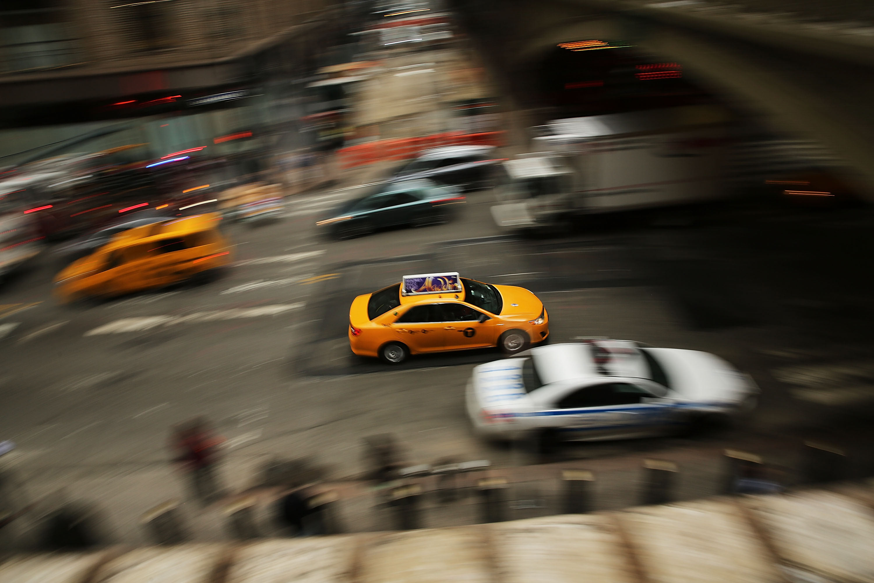 Speeding car in New York City.