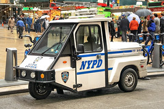 NYPD 3 wheeled car, Liberty Street, Lower Manhattan, New York - 3 May 2016