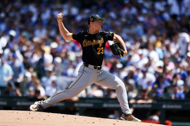 Pittsburgh Pirates pitcher Mitch Keller pitches during the first inning against the Chicago Cubs at Wrigley Field on May 19, 2024. (Eileen T. Meslar/Chicago Tribune)