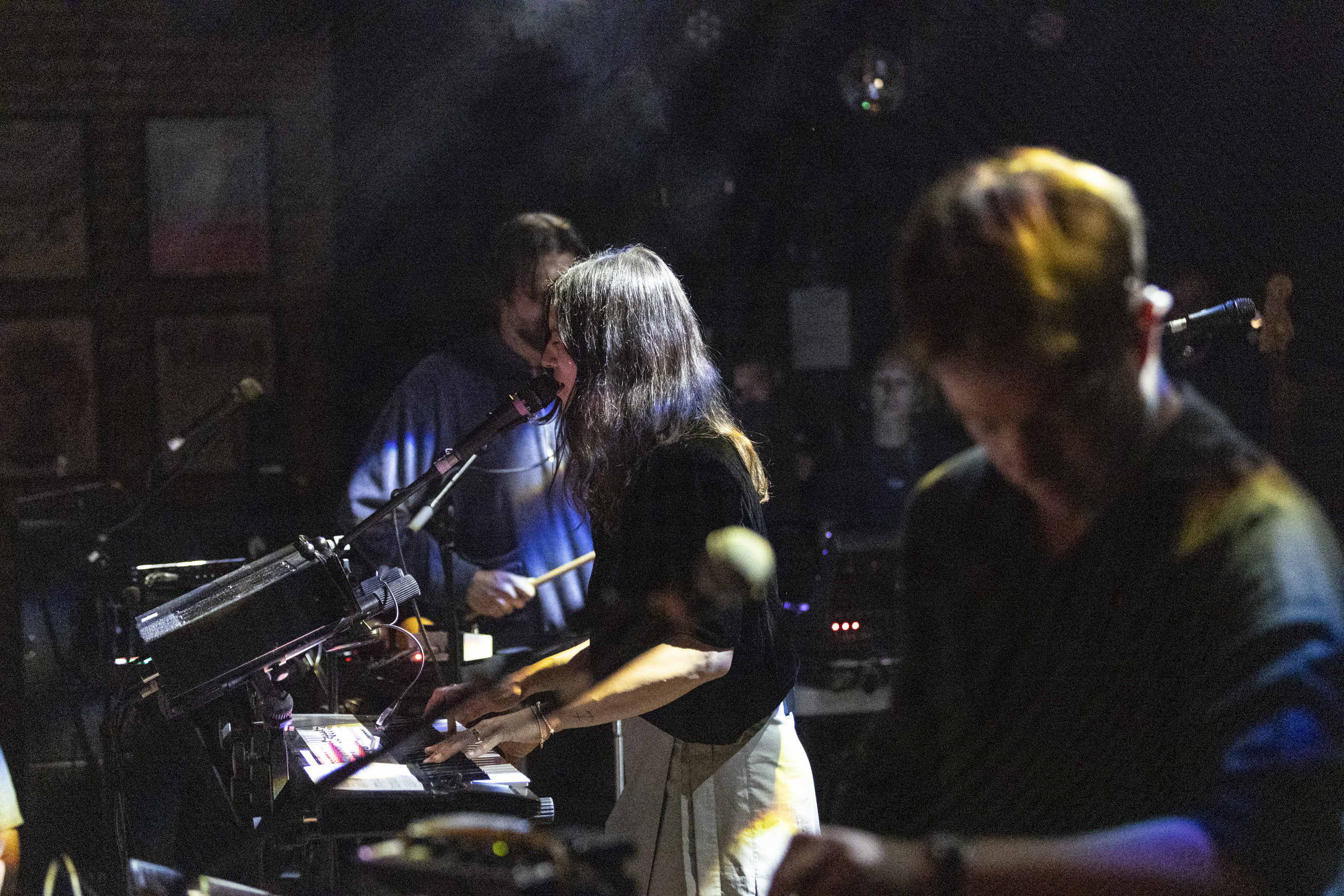 Andrea Balency-Béarn, center, of Mount Kimbie at Lincoln Hall on...