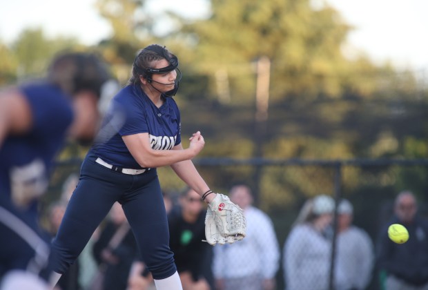 Lemont pitcher Rhea Mardjetko (12) throws during the Class 3A Lemont Sectional semifinals in Lemont on Wednesday, May 29, 2024. (Trent Sprague/for the Daily Southtown)