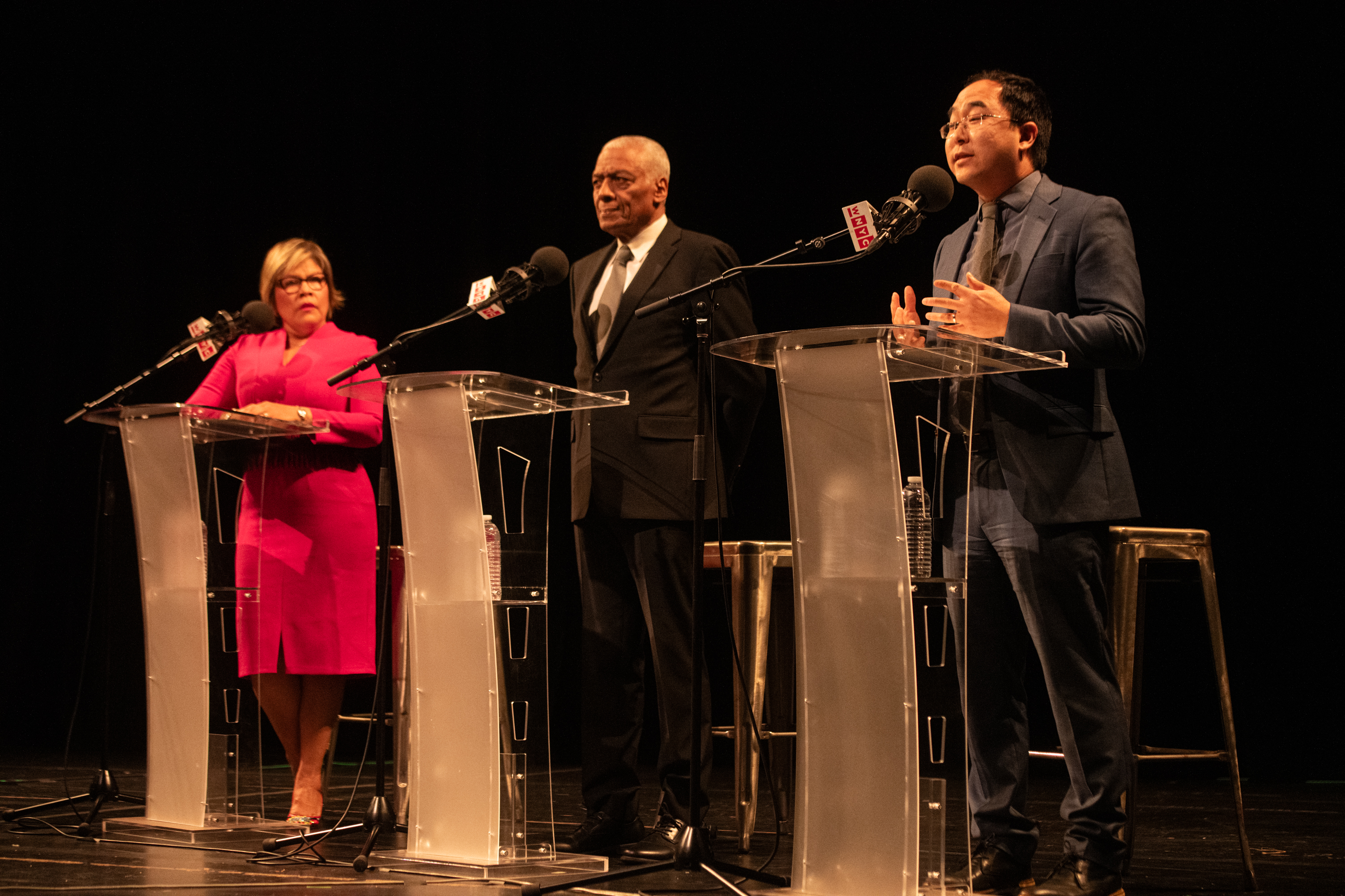 Patricia Campos-Medina, Larry Hamm and Andy Kim square off in Monday night's debate.