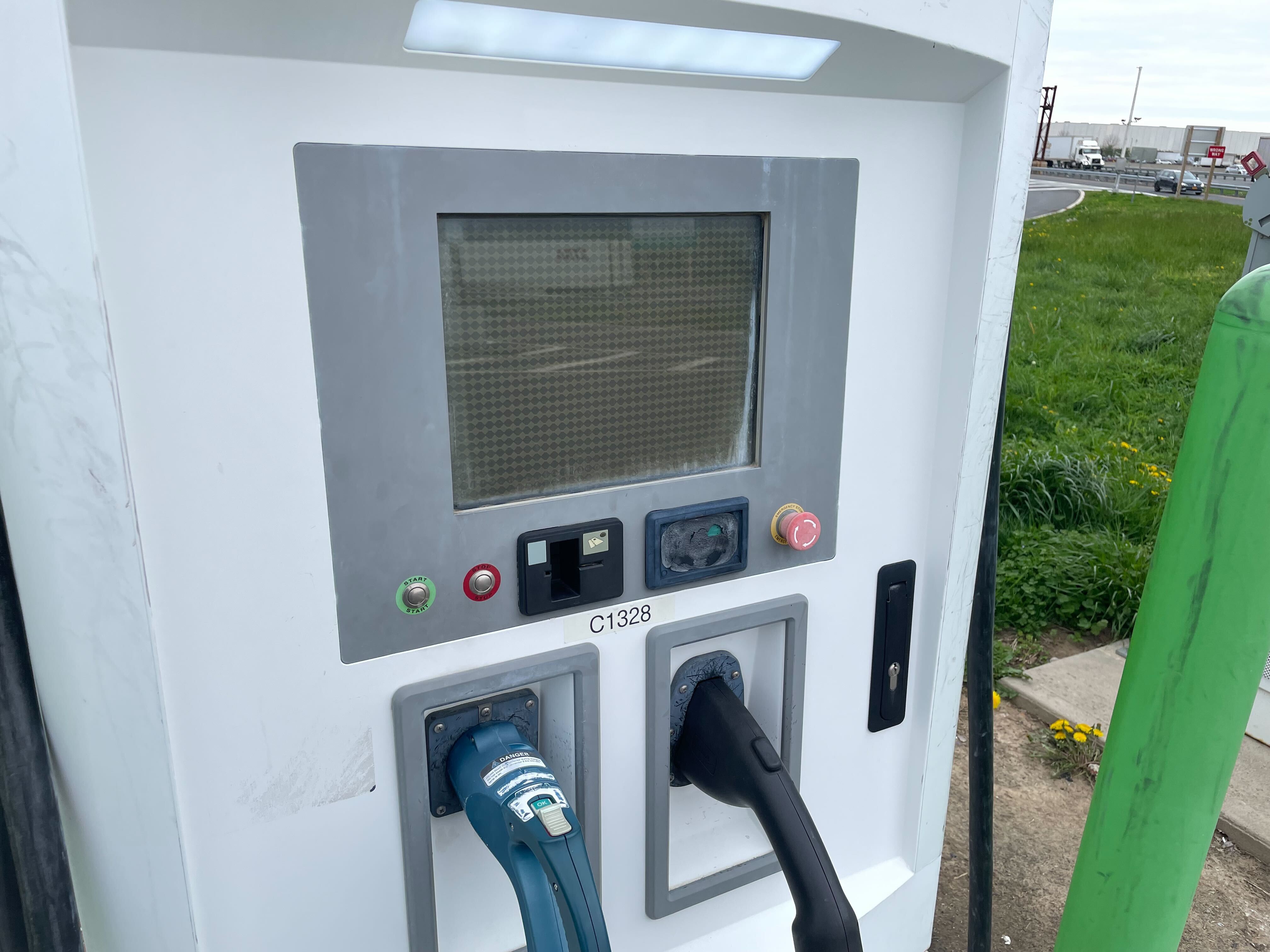 A broken vehicle charger at the Molly Pitcher Service Plaza on the New Jersey Turnpike.