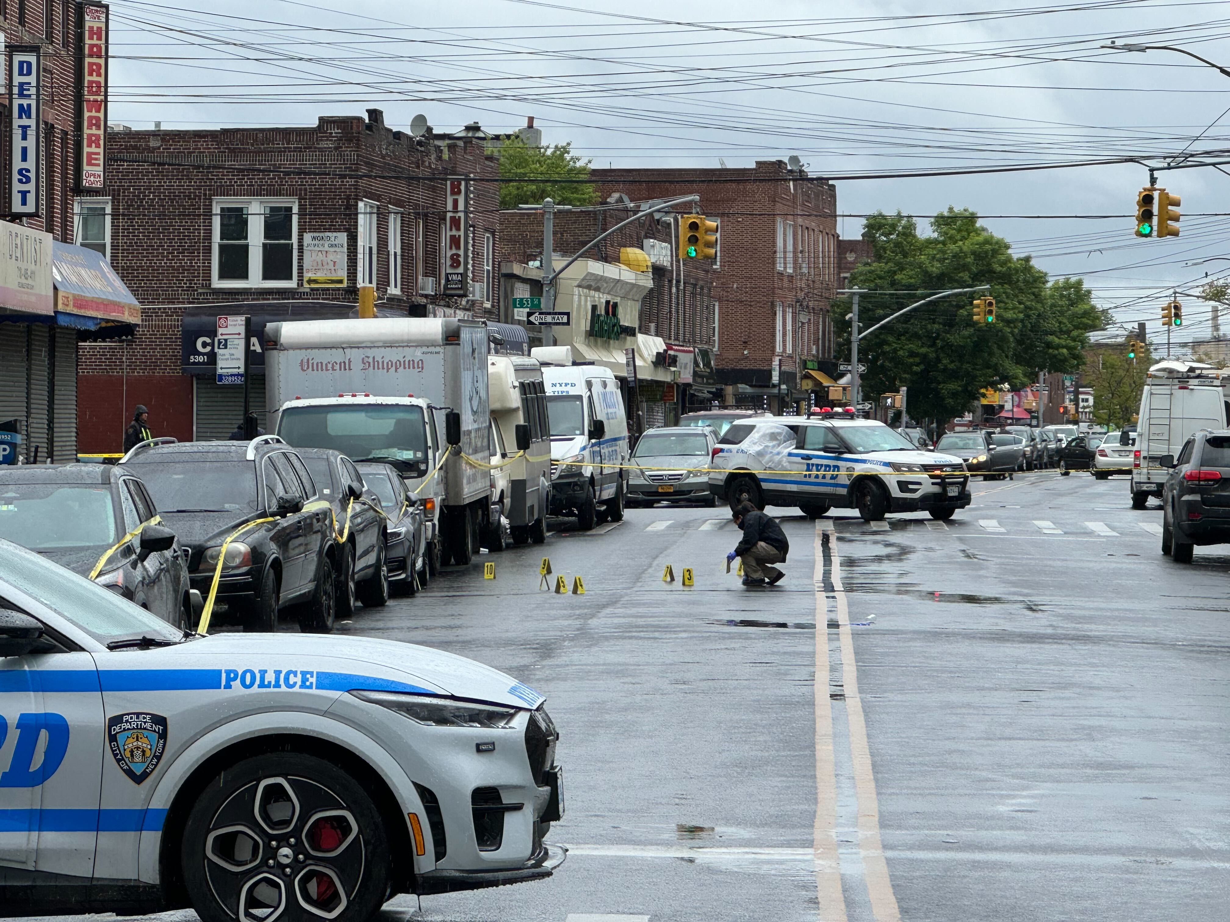 The NYPD investigates the scene where police officers shot and killed a man early Sunday, May 12, 2024.