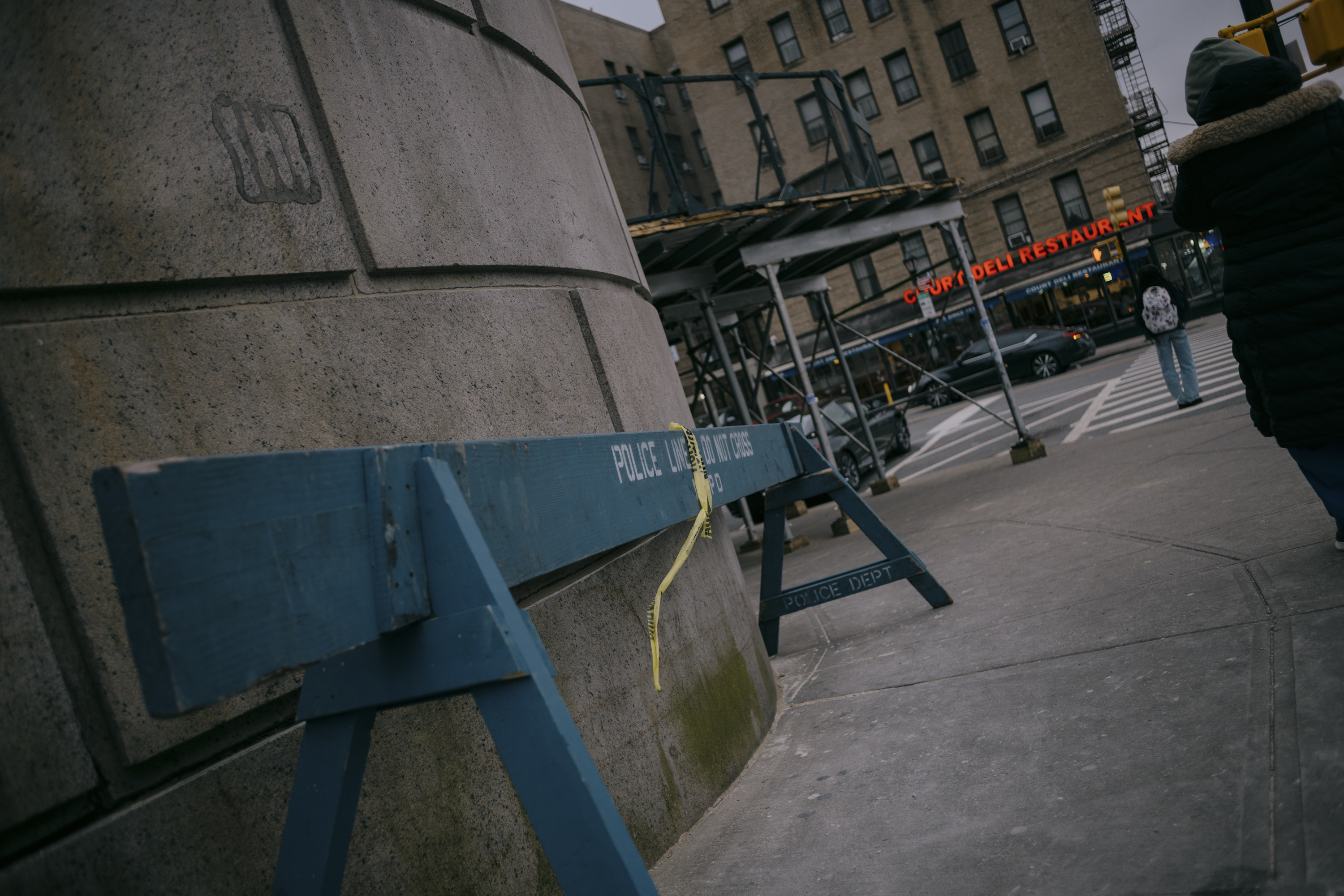 An NYPD police barrier.