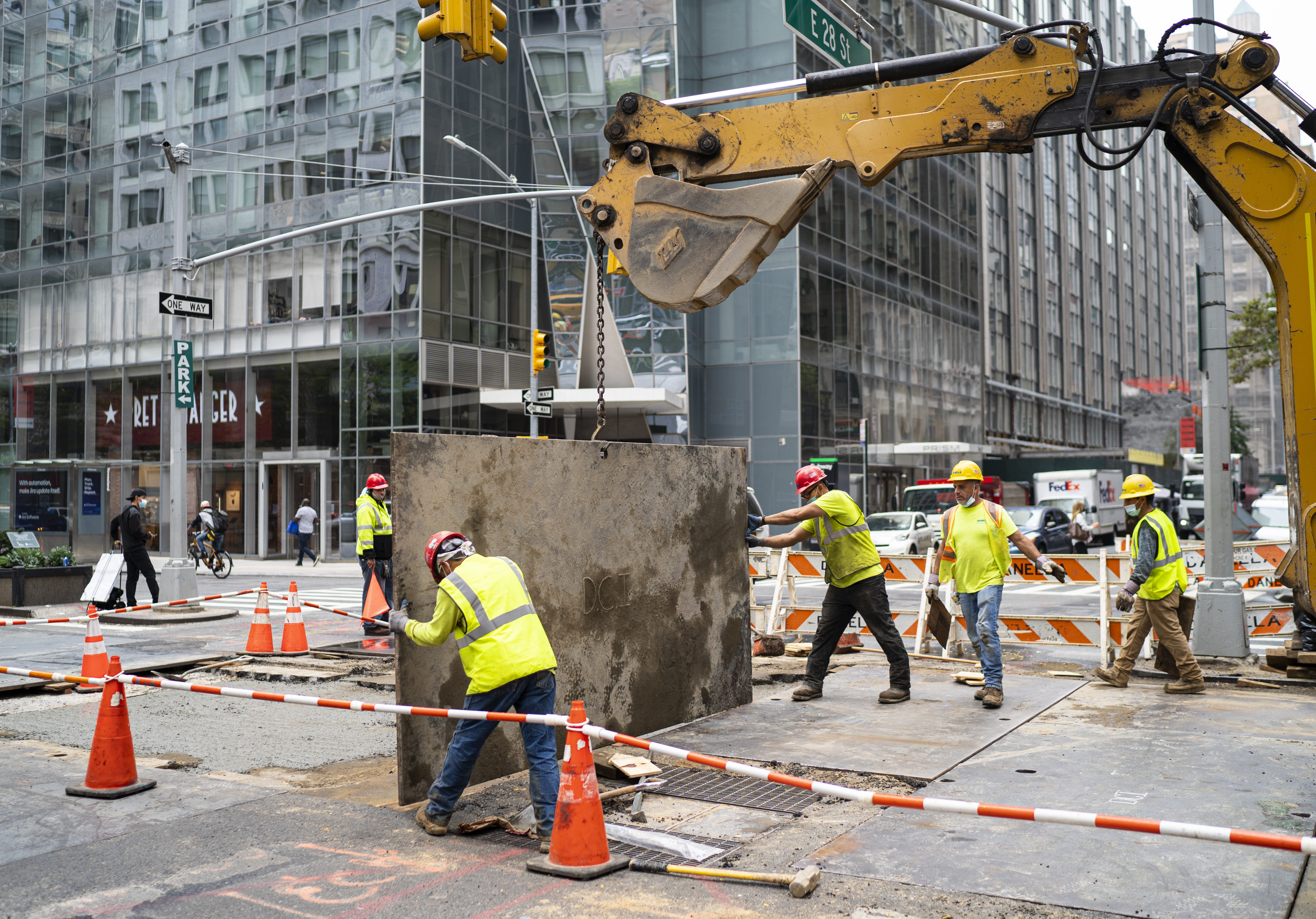 Construction crews work on a project in Manhattan.