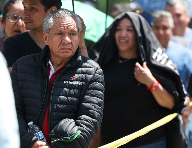 Mexican nationals line up outside the Consulate General of Mexico in Chicago to vote in the Mexican presidential election on June 2, 2024. (Eileen T. Meslar/Chicago Tribune)