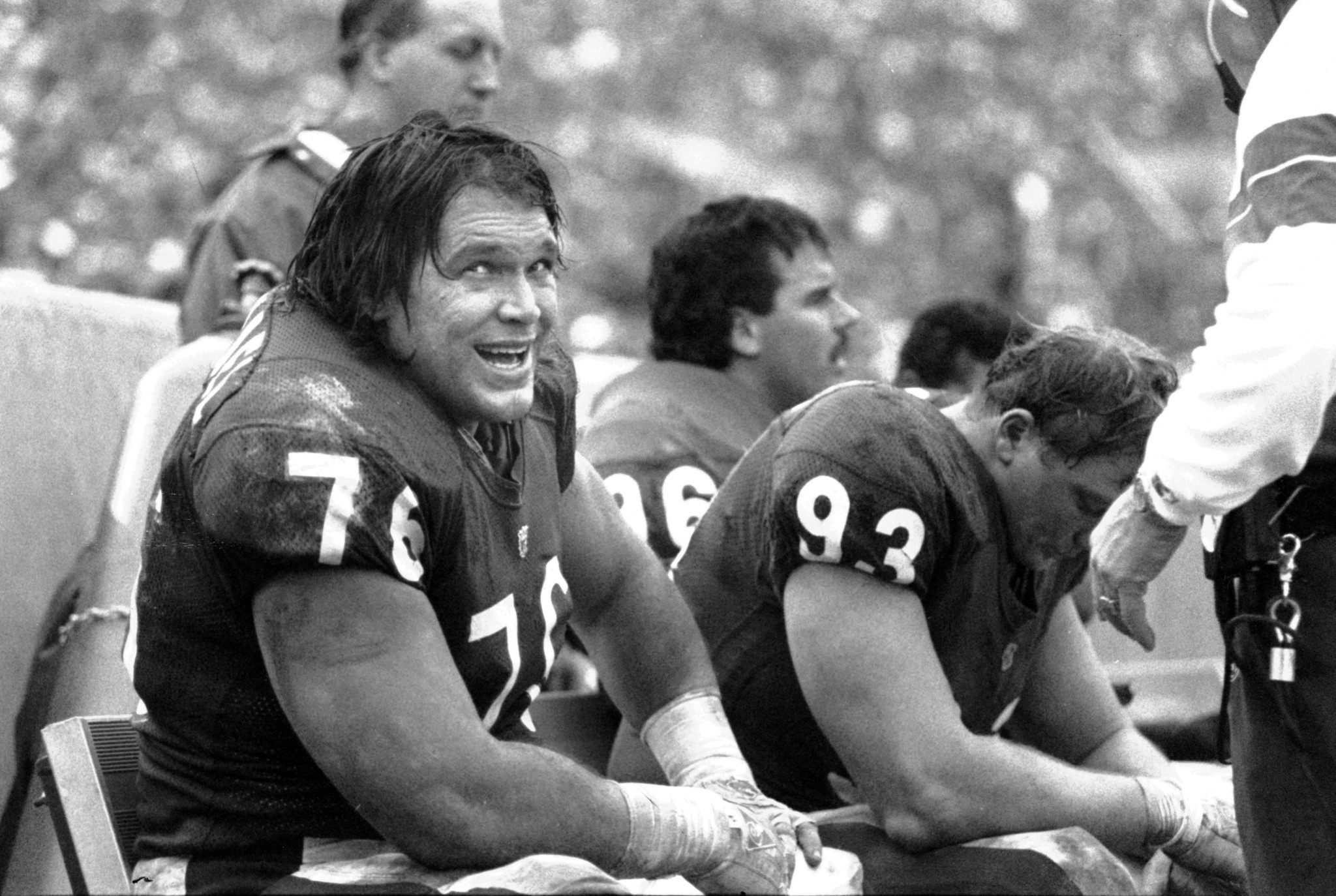 Steve McMichael enjoys a respite on the Bears' bench, circa...