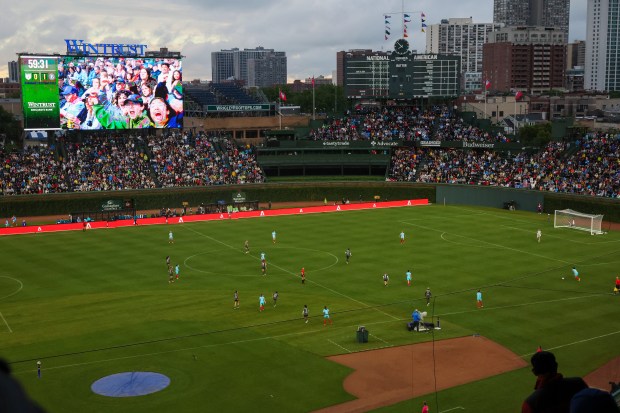 The Chicago Red Stars host Bay FC for a game at Wrigley Field on June 8, 2024. (Eileen T. Meslar/Chicago Tribune)