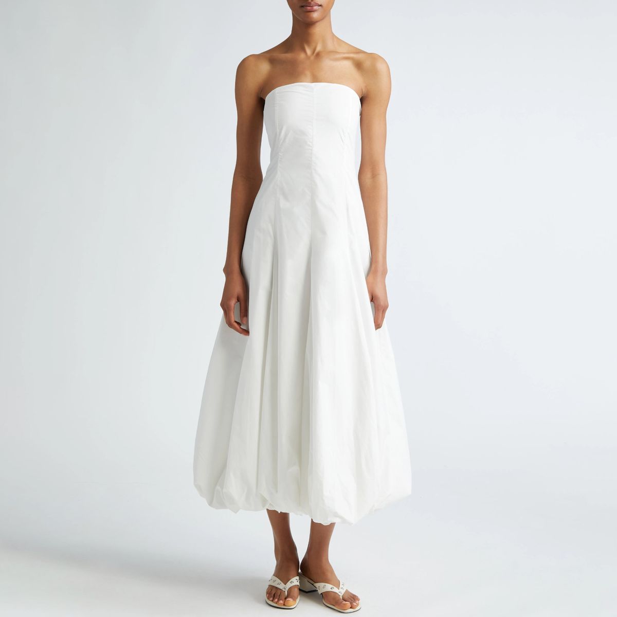 Paloma Wool Globo Strapless Bubble-Hem Midi Dress