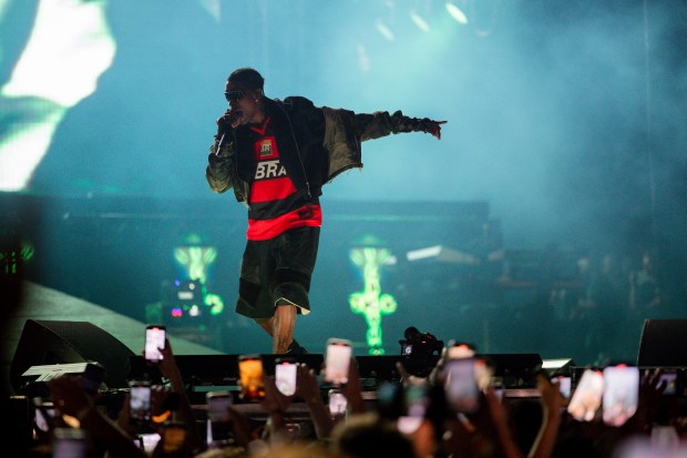 Travis Scott, of the record label Cactus Jack, performs on June 14, 2024, at the Summer Smash Music Festival at SeatGeek Stadium in Bridgeview. (Vincent Alban/Chicago Tribune)