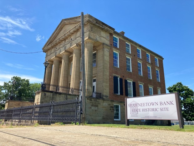 The Old Shawneetown Bank State Historic Site May 31, 2024 in Old Shawneetown, Illinois. The building was deeded to the state in 1942, five years after flooding on the Ohio River devastated the town. (Paul Eisenberg/Daily Southtown)