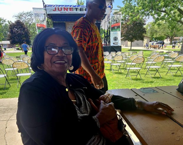 Georgia Pryor, a former dean at East Aurora High School, came to Dr. Martin Luther King Jr. Park in Aurora Saturday for the Juneteenth Freedom and Heritage Celebration. (David Sharos / For The Beacon-News)