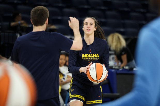 Indiana Fever guard Caitlin Clark warms up before the game against the Chicago Sky at Wintrust Arena on June 23, 2024. (Eileen T. Meslar/Chicago Tribune)