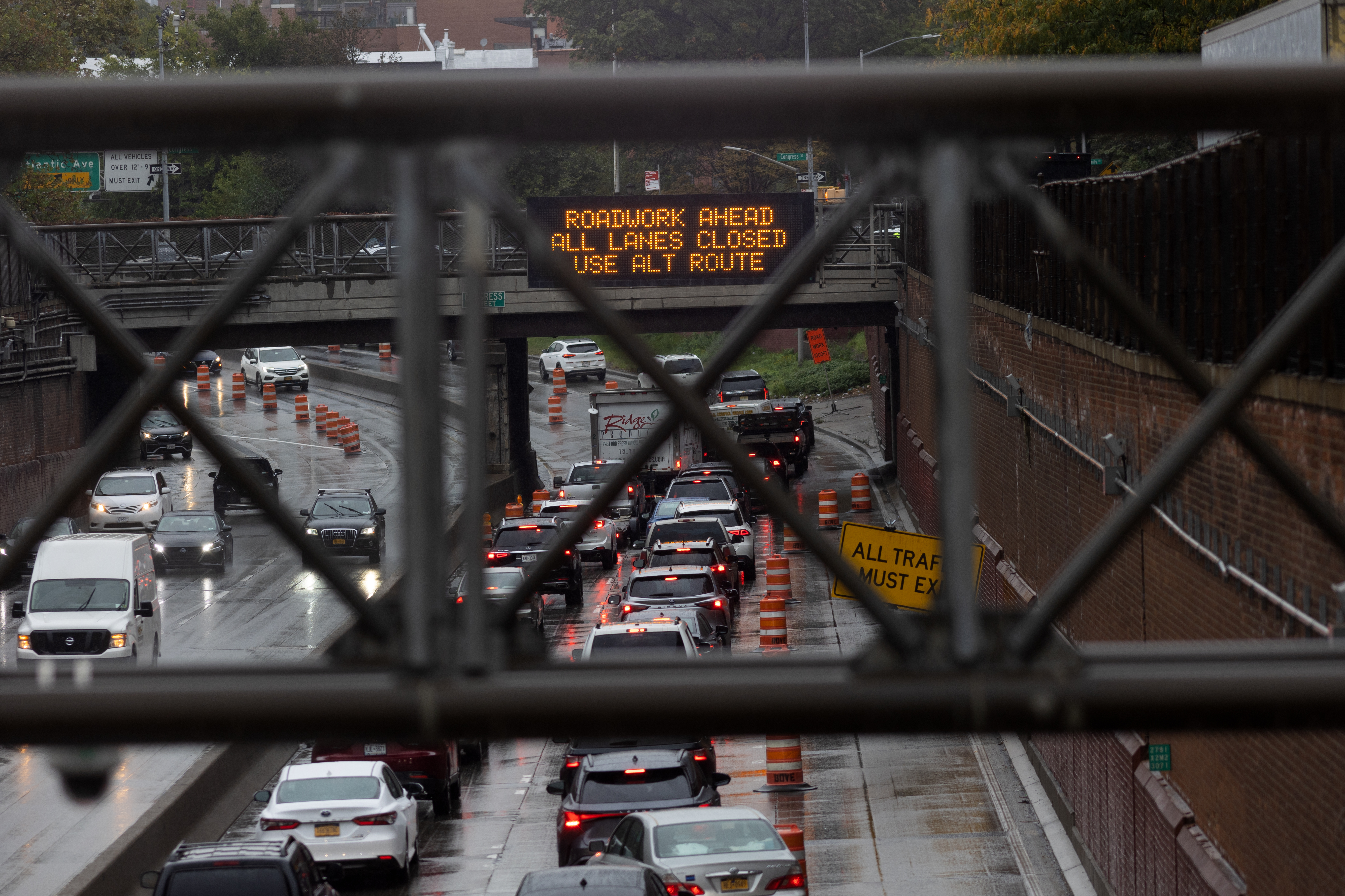 Road work begins on the Brooklyn Queens Expressway.