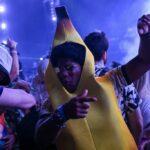 A person dressed up as a banana dances in a crowd at the Electric Zoo Festival last summer.