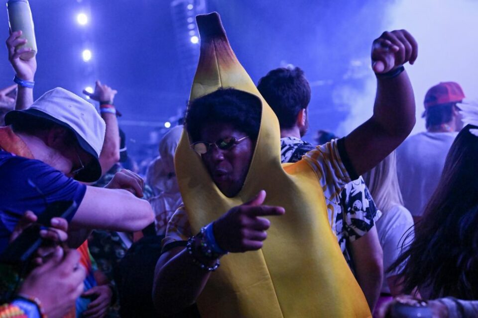 A person dressed up as a banana dances in a crowd at the Electric Zoo Festival last summer.