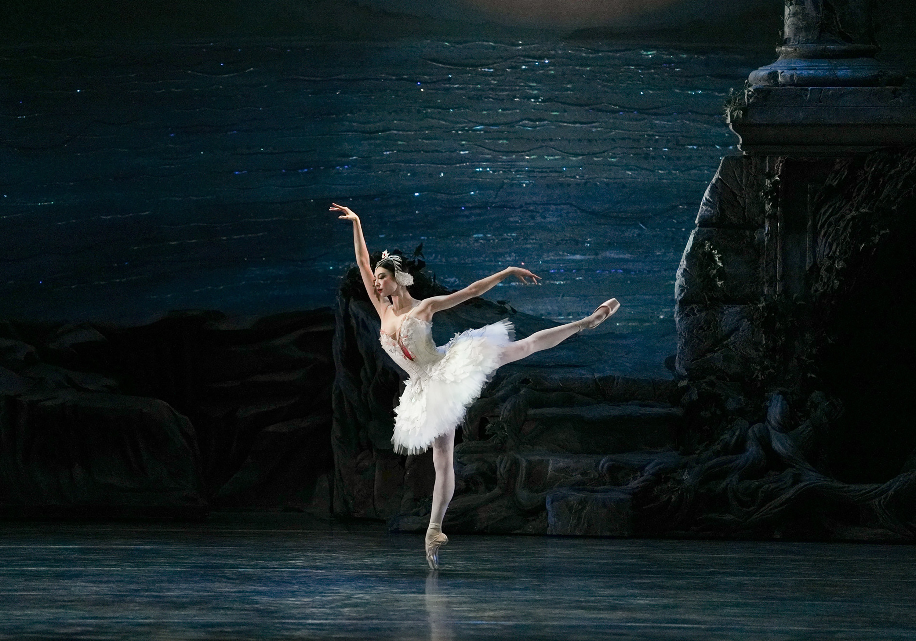 A ballerina in a white tutu