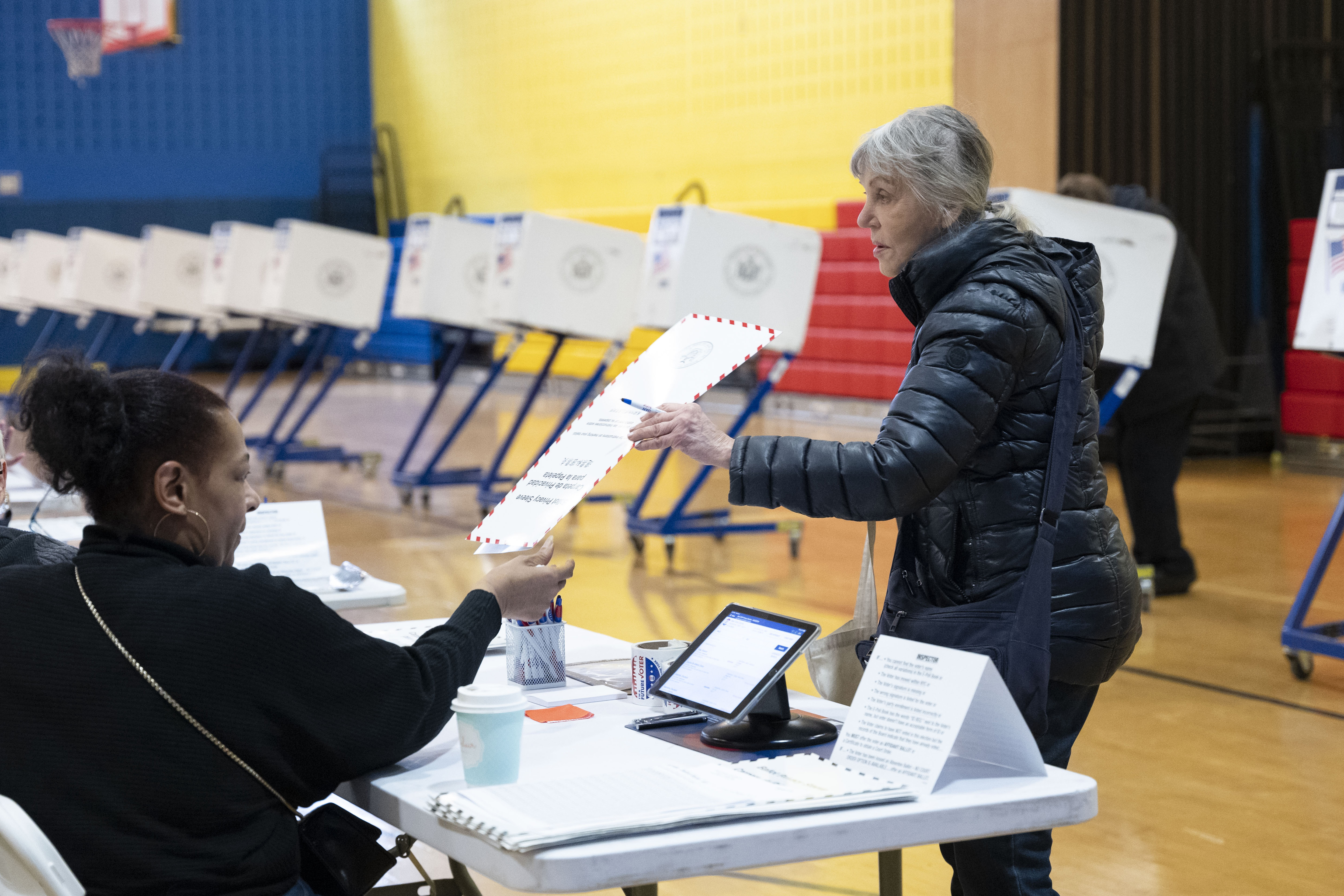 New Yorkers Cast Their Votes In 2024 Presidential Primary NEW YORK, NY - APRIL 02: A voter casts her ballot in a polling station during the state presidential primary election on April 2, 2024 in the Manhattan borough of New York City.