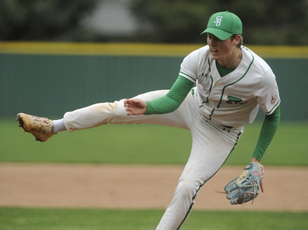 Providence's pitcher Nate O'Donnell (6) follows through on his pitch against Marist during a Do It Stevie's Way 2191st-round game Wednesday, April 17, 2024 in New Lenox, IL. (Steve Johnston/Daily Southtown)