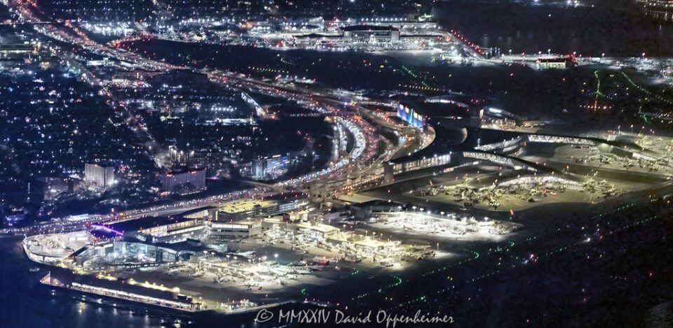 LaGuardia Airport in New York City at Night Aerial View