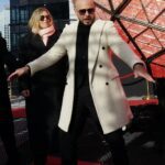 Pitbull next to the Times Square New Year's Eve ball this morning